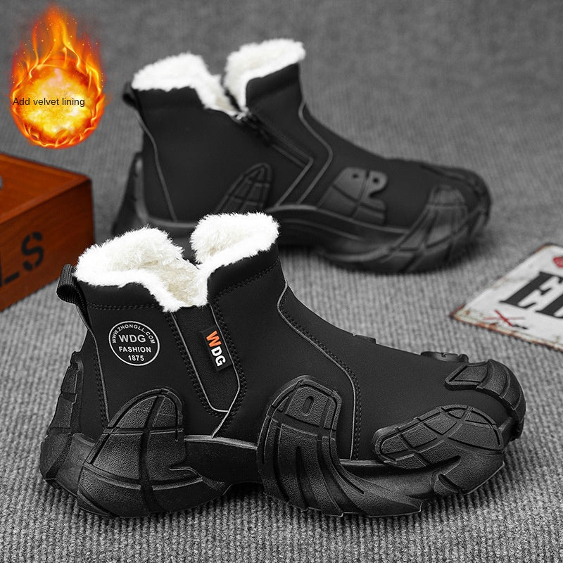 Men's waterproof and anti slip labor protection Martin boots with plush cotton shoes