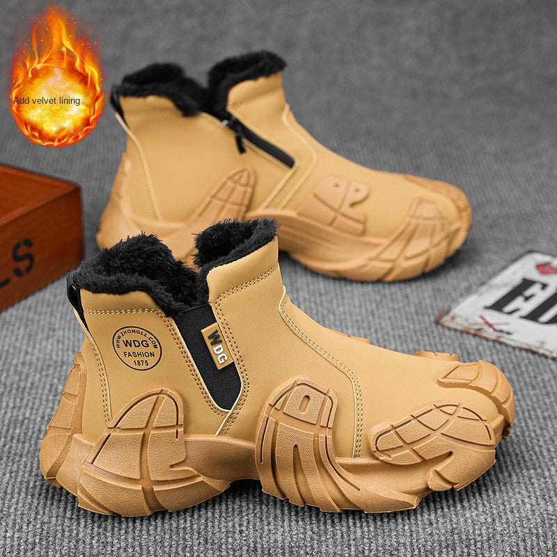 Men's waterproof and anti slip labor protection Martin boots with plush cotton shoes