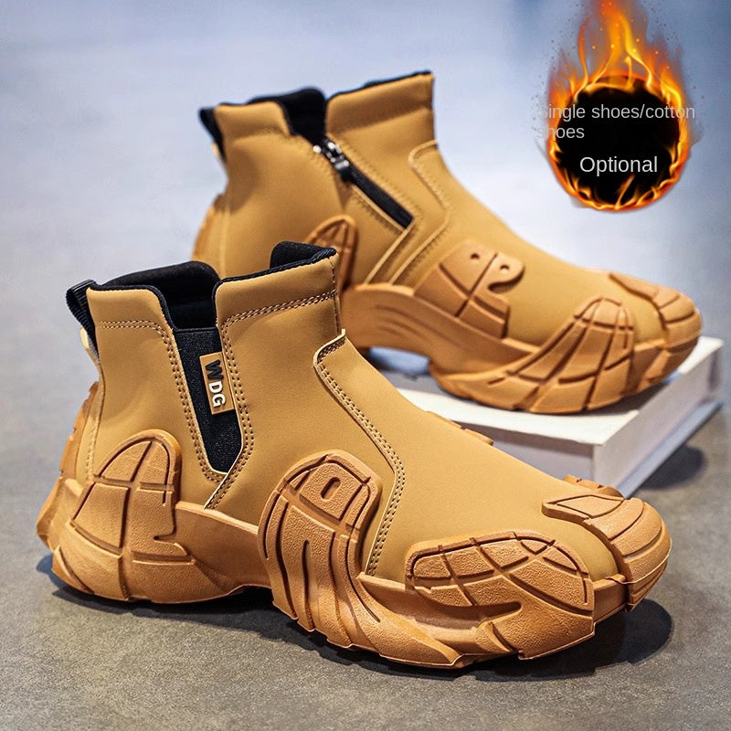 Men's waterproof and anti slip labor protection Martin boots with plush cotton shoes