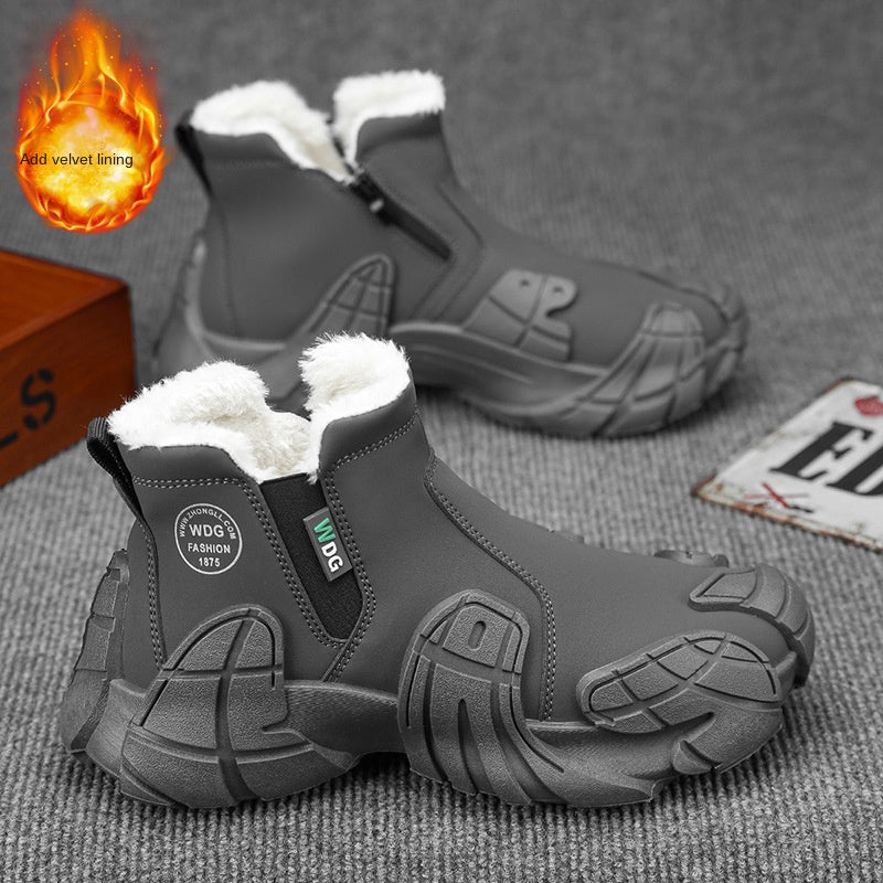 Men's waterproof and anti slip labor protection Martin boots with plush cotton shoes